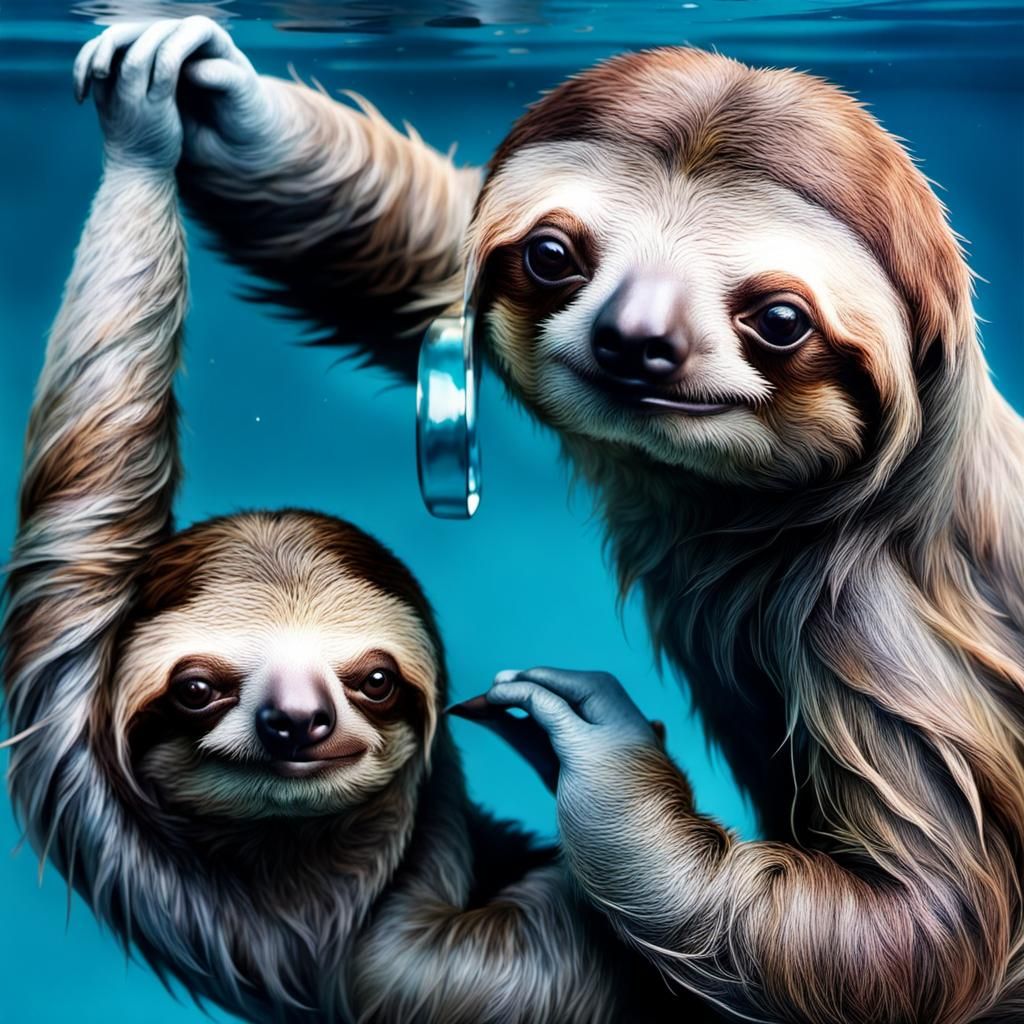 Sloths Reflected in Underwater Mirror
