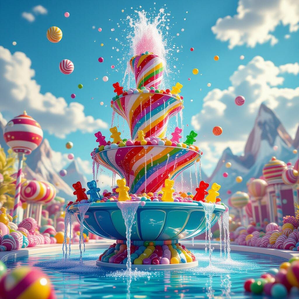 Colorful Candy Fountain Spitting Soda