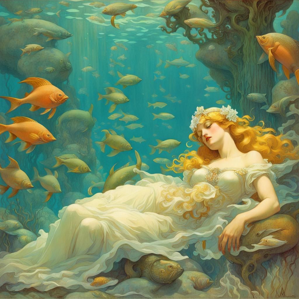 Sleeping Beauty in Art Nouveau Underwater Dream