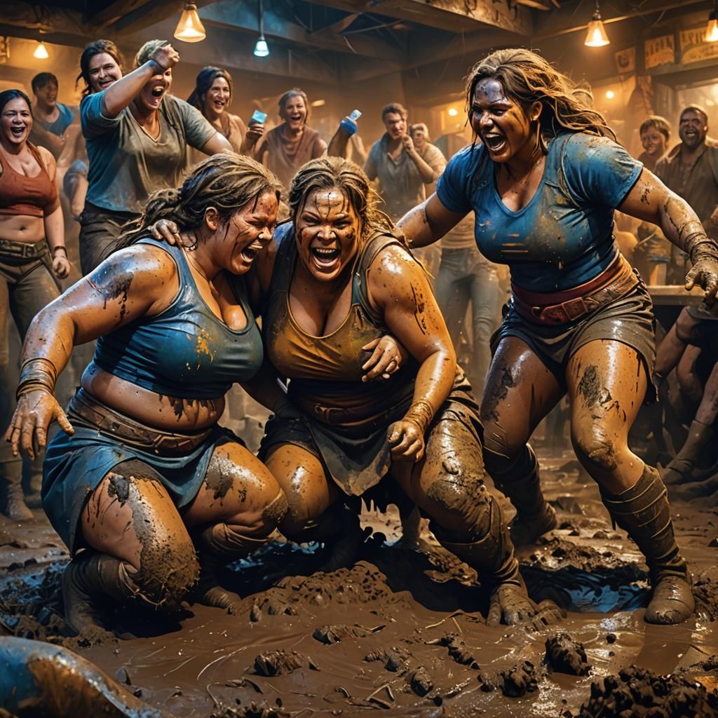 Mud Wrestling Fantasy Art in Earthy Tones