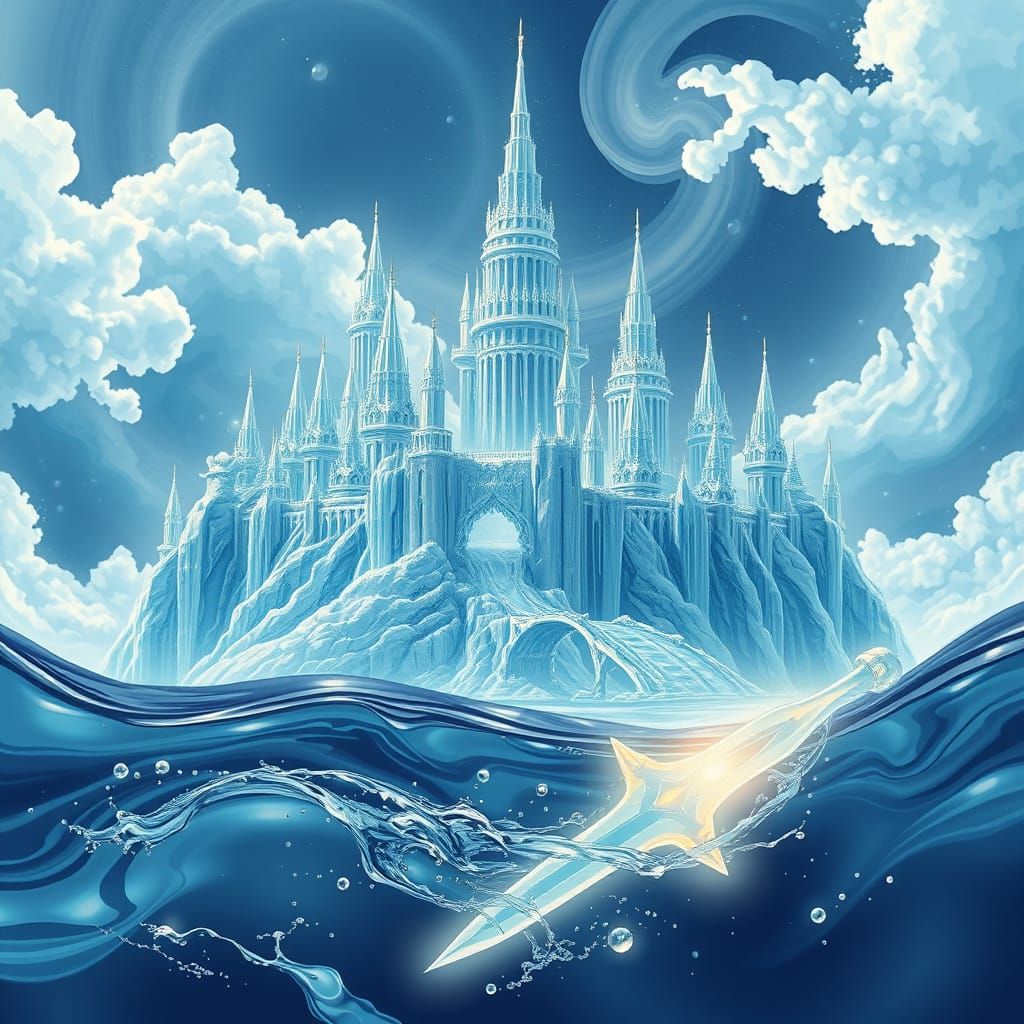 Ethereal Water Castle Illuminated by Glowing Highlights