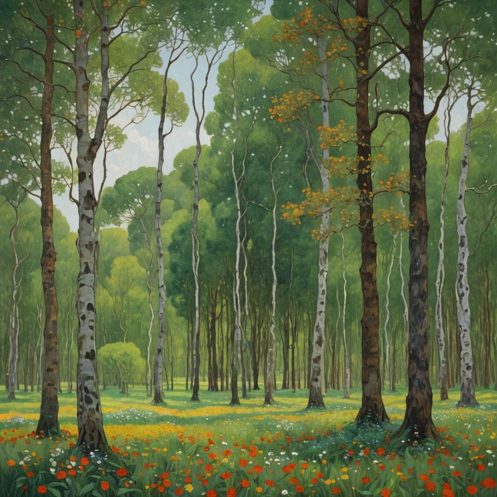 Klimt-Inspired Minimalist Landscape Painting