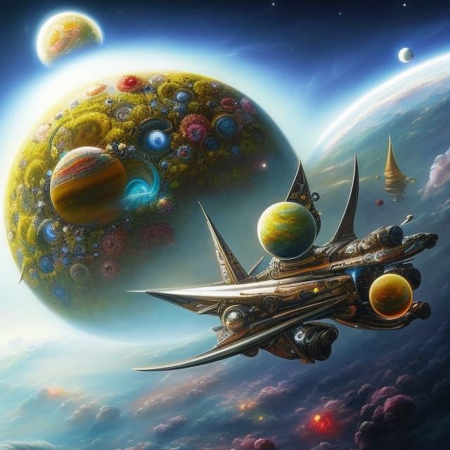 Ornate Ringed Planet in Rococo Style