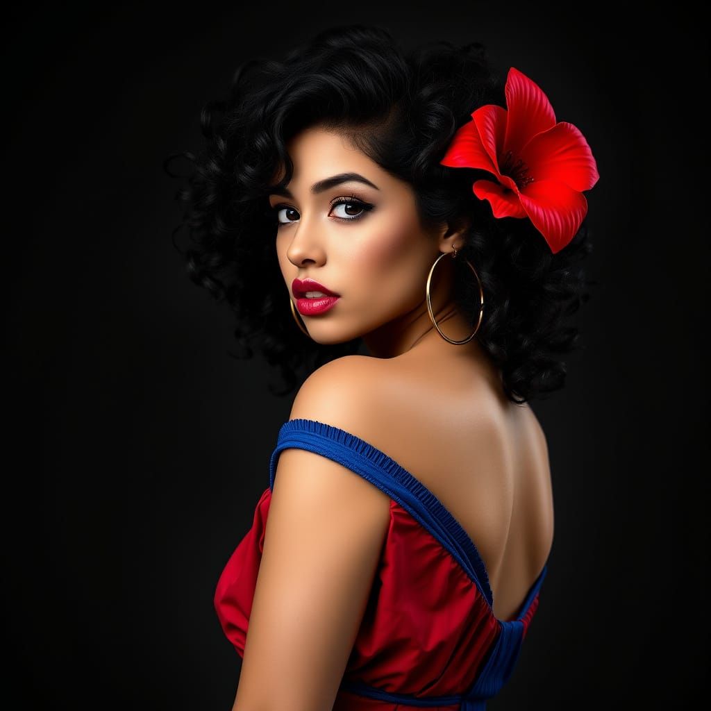 Enchanting Brunette Goddess in Bold Red and Black