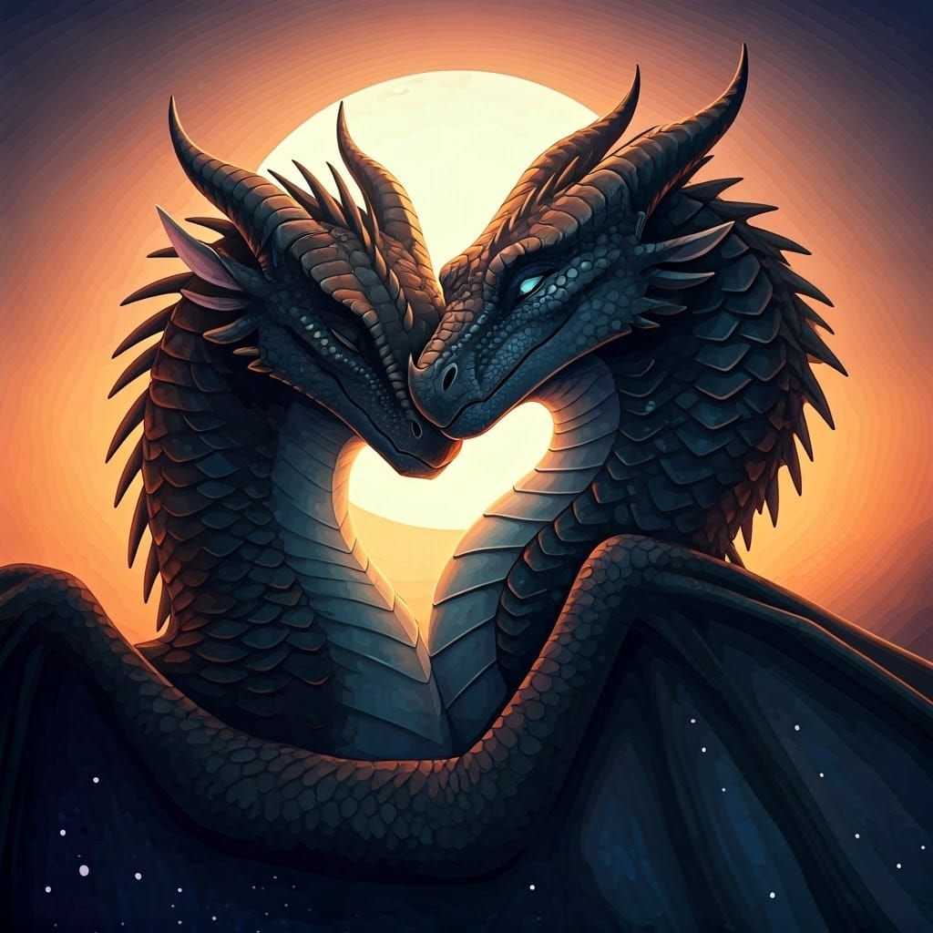 Nightfury Dragons Embrace Under the Moon
