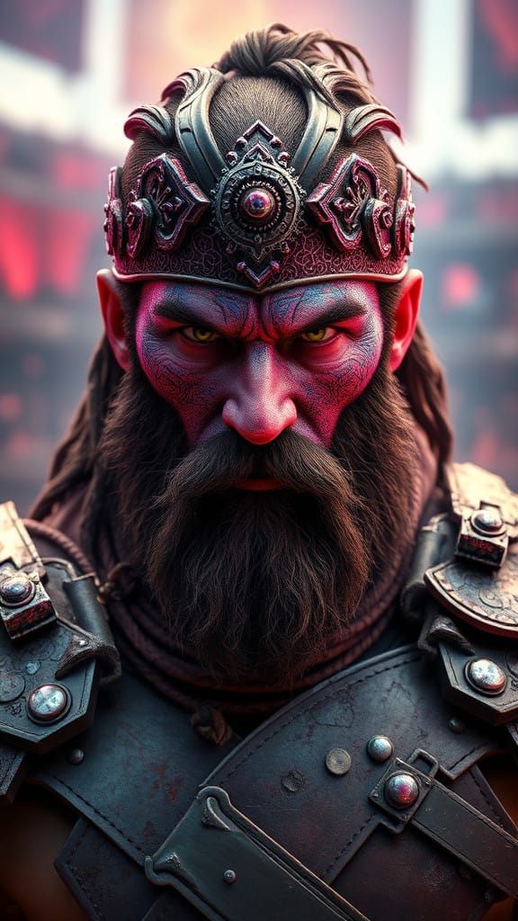 Fierce Barbarian Gladiator in Whimsical Arena