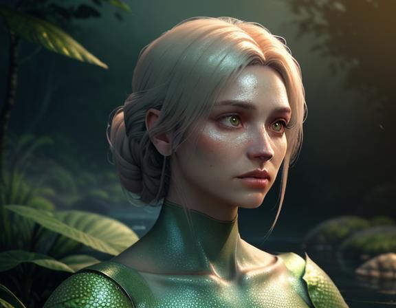 Female Amphibioid in Mystical Environment