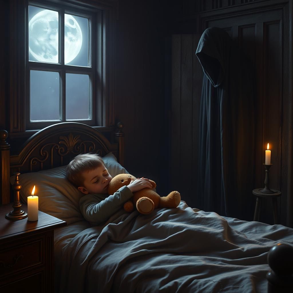 Grim Reaper Watching Over Sleeping Boy