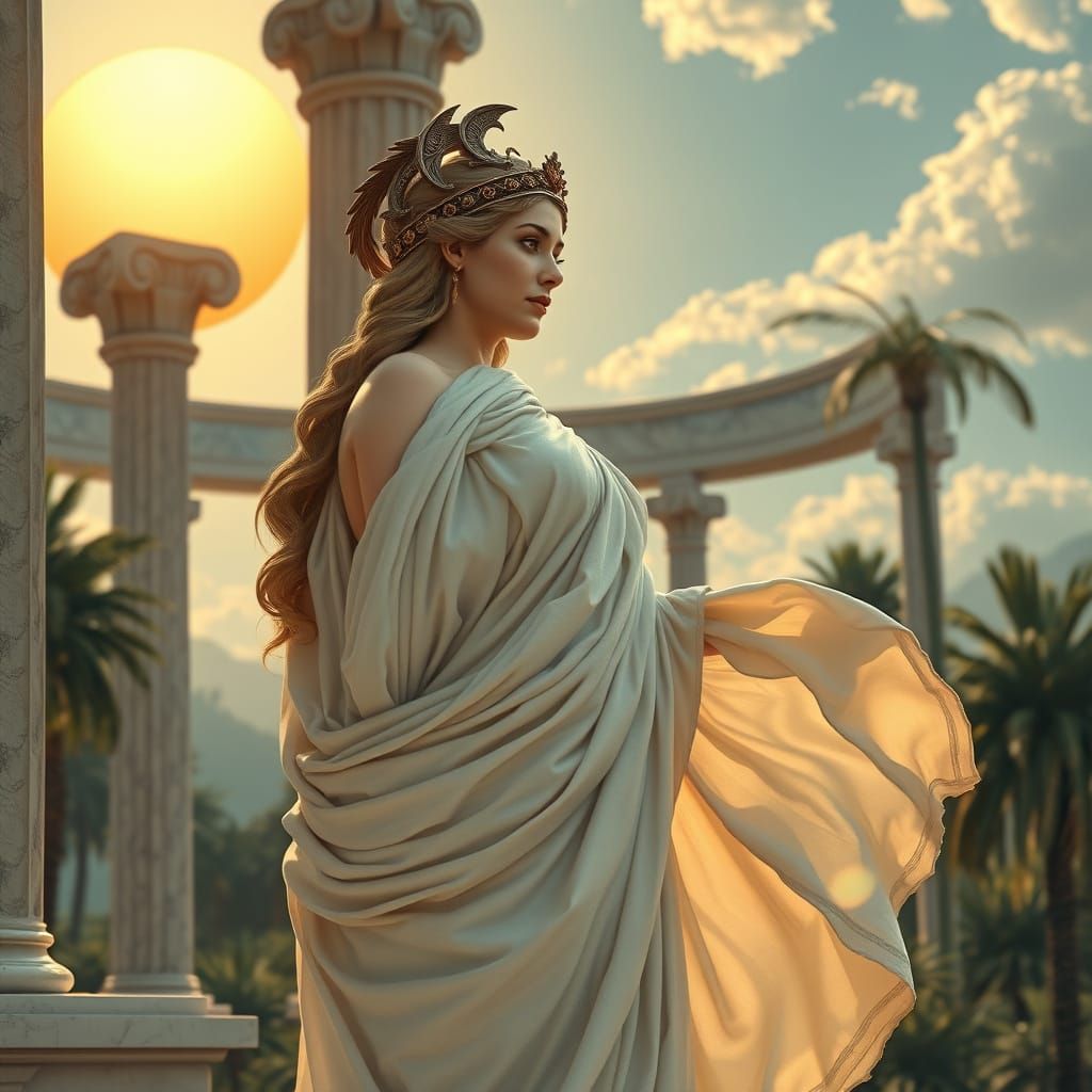 Roman Goddess in Temple: Art Nouveau Style