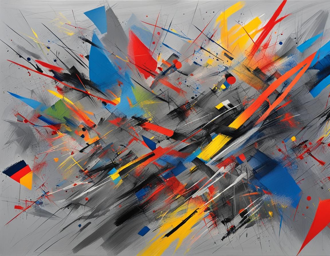Abstract Expressionism: Vibrant Lines on Layered Gray