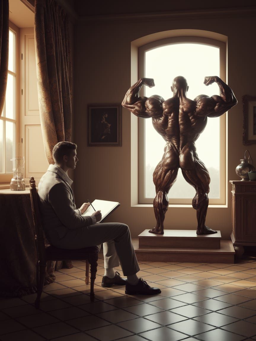 Artist Contemplates the Ideal Form in a 17th-Century Study