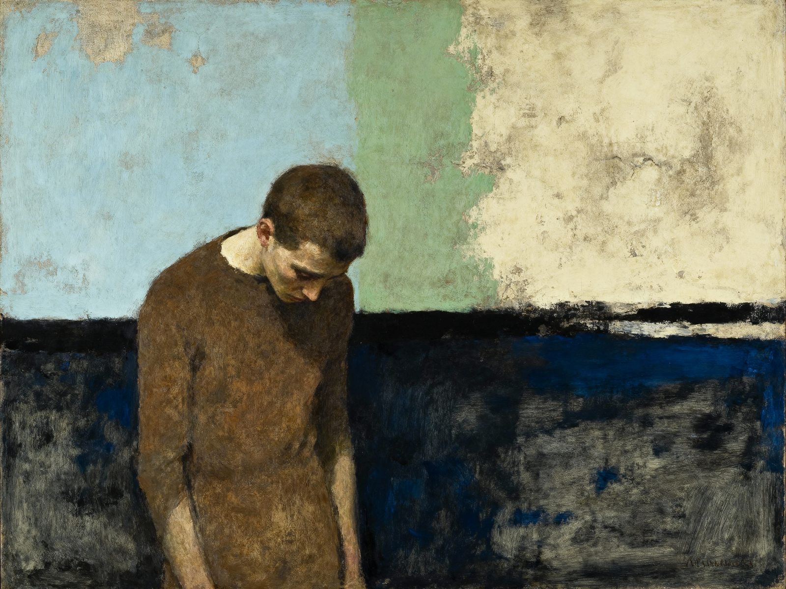 Impressionist Painting of Resigned Figure in Muted Tones