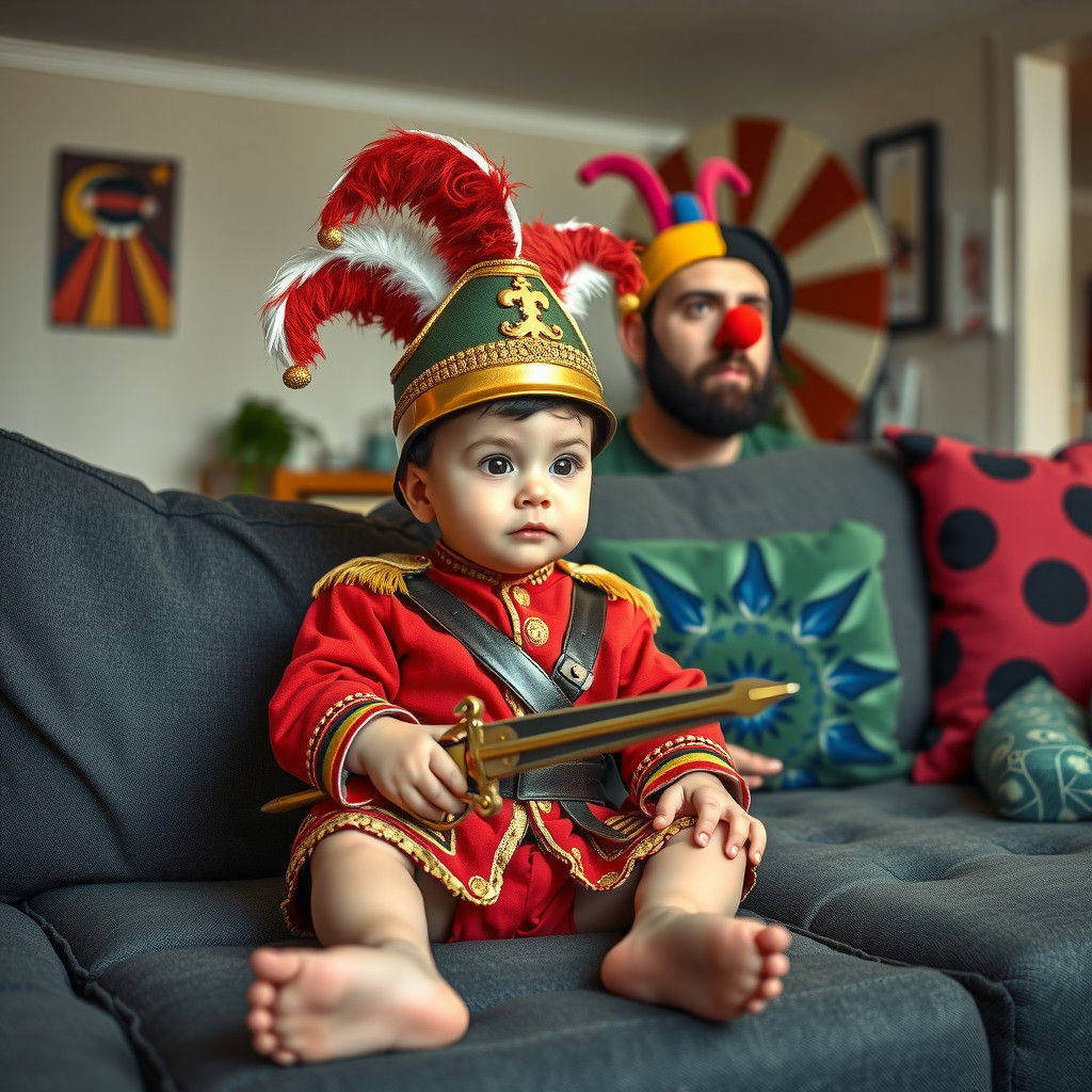 Hussar Child and Jester Babysitter, in Mixed Styles