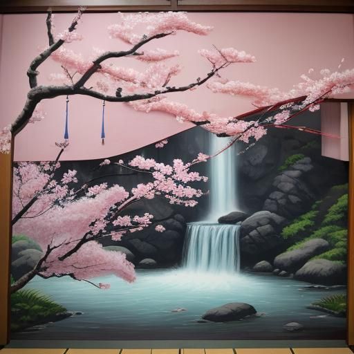 Chrysanthemum and Cherry Blossom Kimono Waterfall