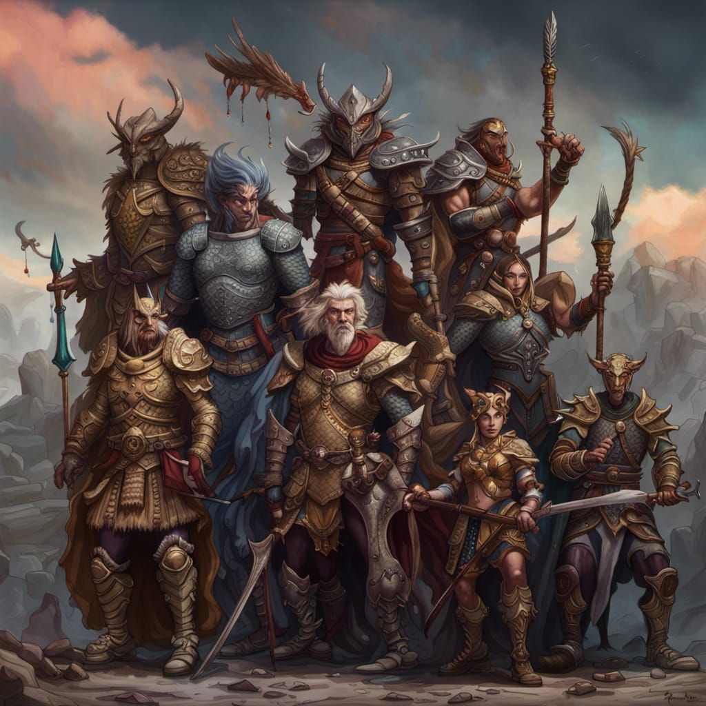 Dungeons and dragons team of warriors