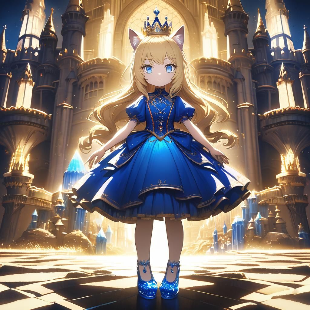 Catgirl Cinderella in a Majestic Blue Dress