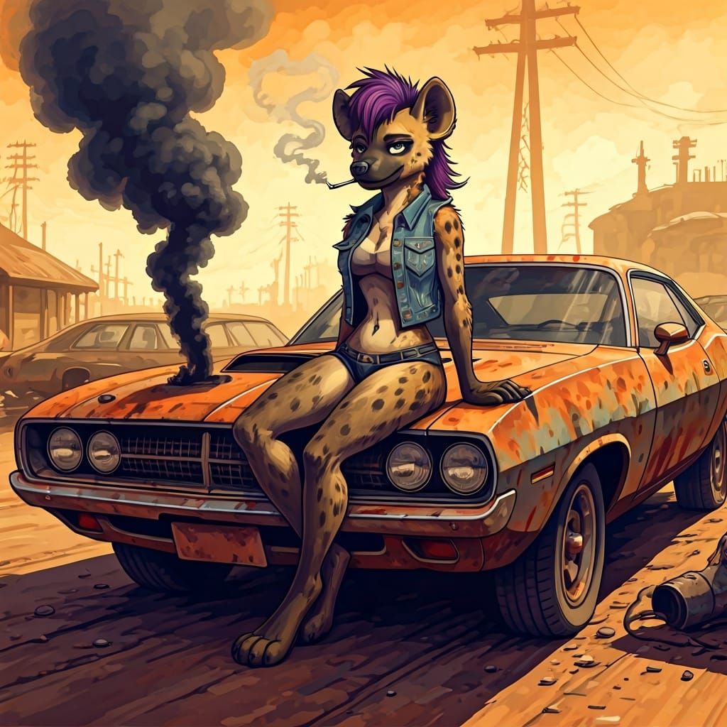 Gritty 70s Animation: Hyena Smokes by Muscle Car