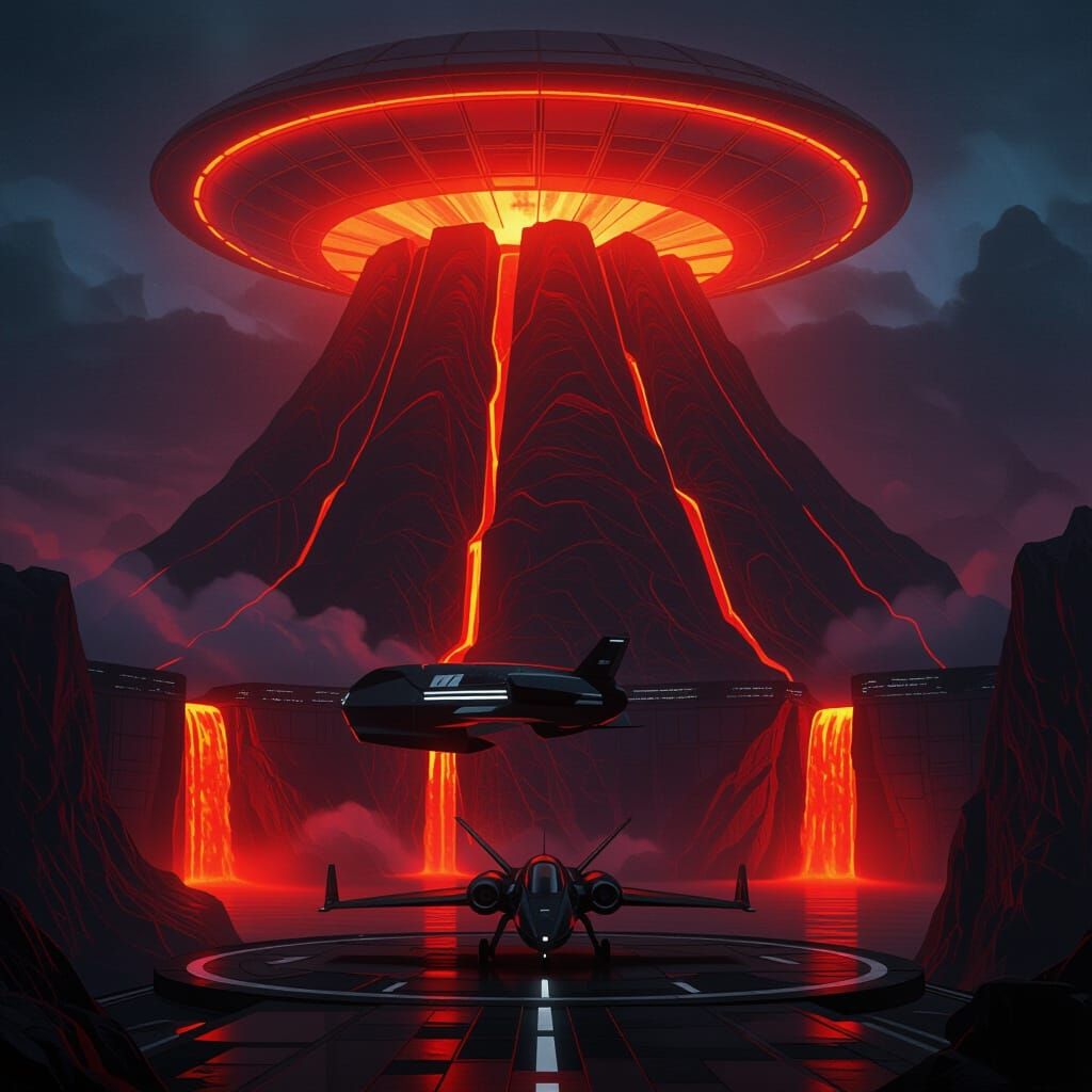 Futuristic Supervillain Lair in Volcanic Mountain