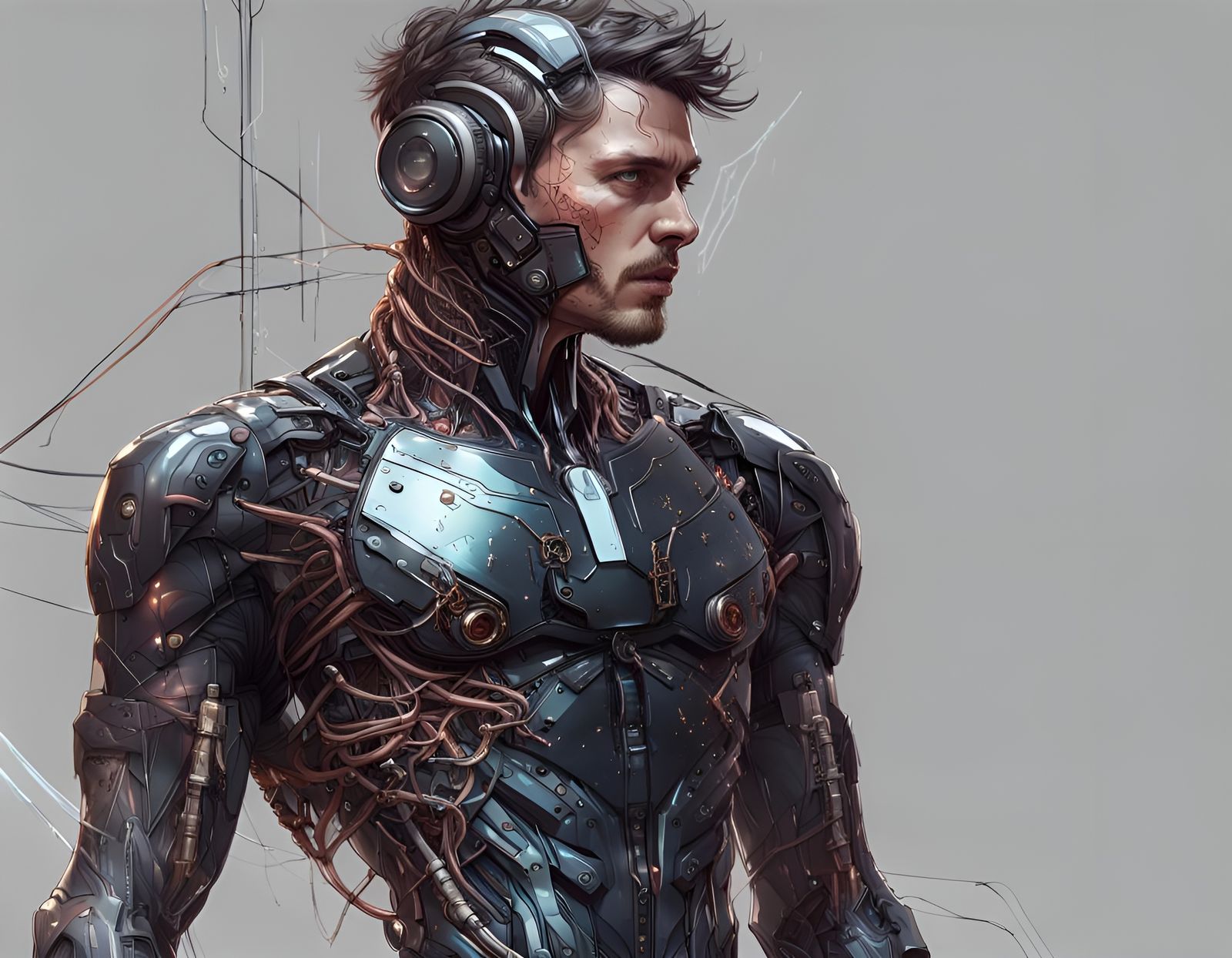 Sci-Fi Android Officer in Cyberpunk Style