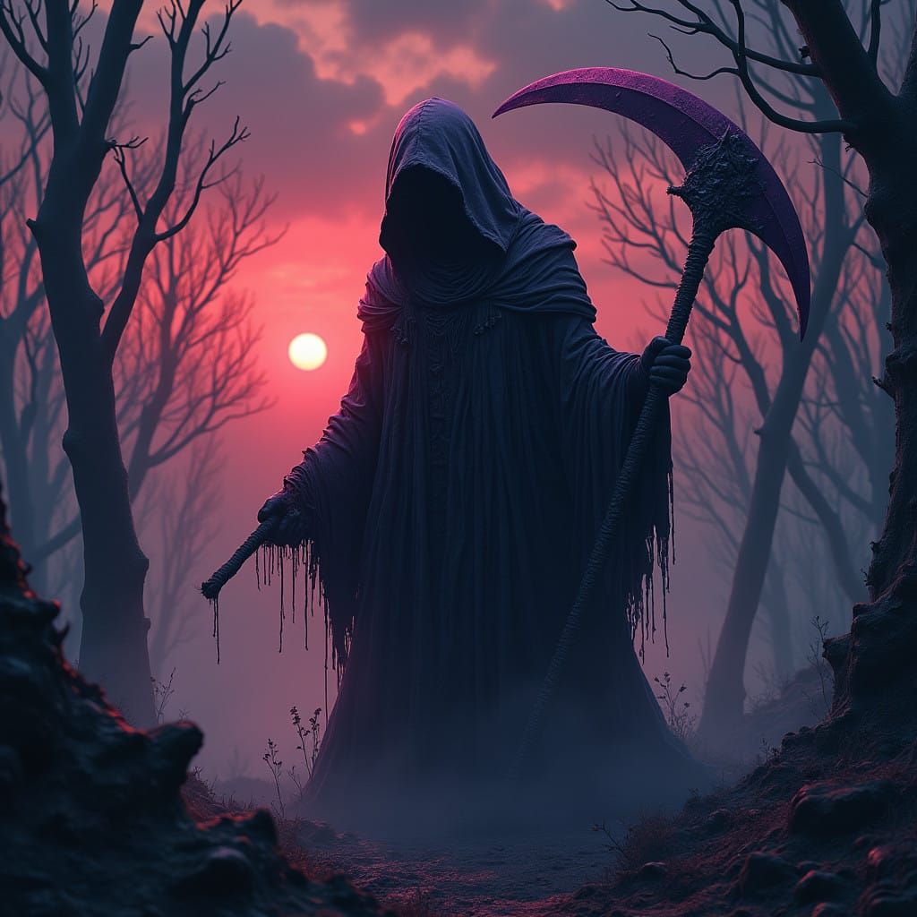 Mysterious Reaper in a Haunting, Twilight Realm