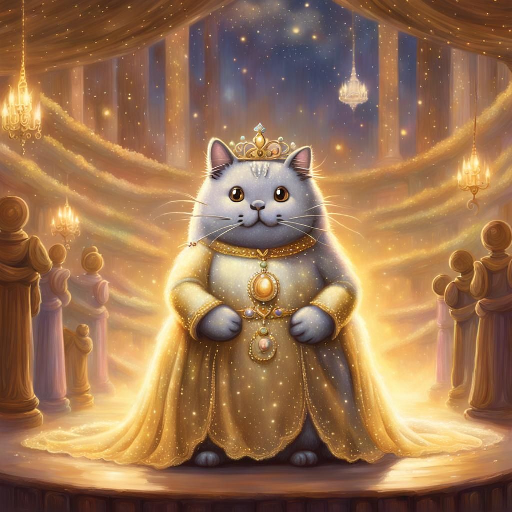 Pusheen as Golden Pageant Queen in Ethereal Style