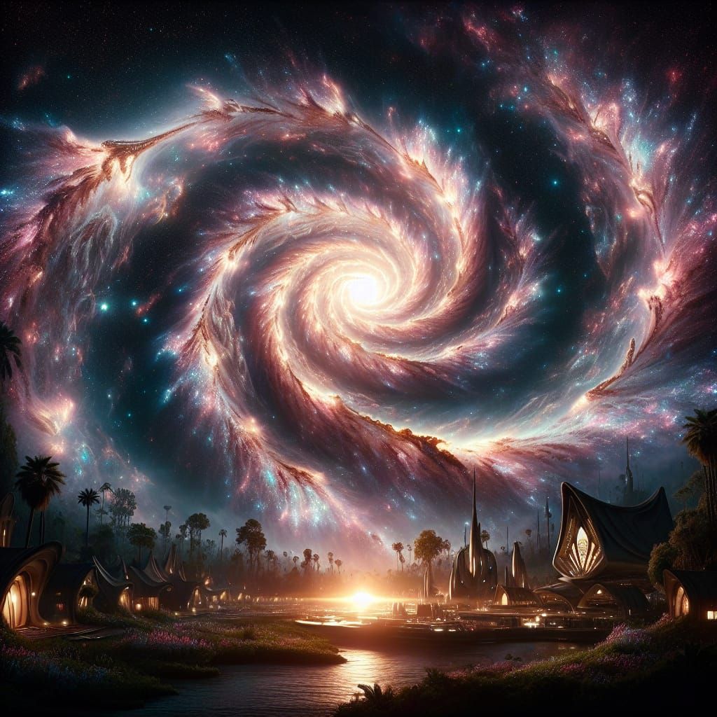 Surreal Science Fiction Galaxy with Quaint Alien Village