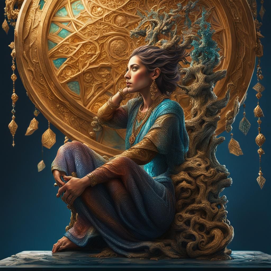 Atlantean Woman on Throne: Hyperrealistic Concept Art