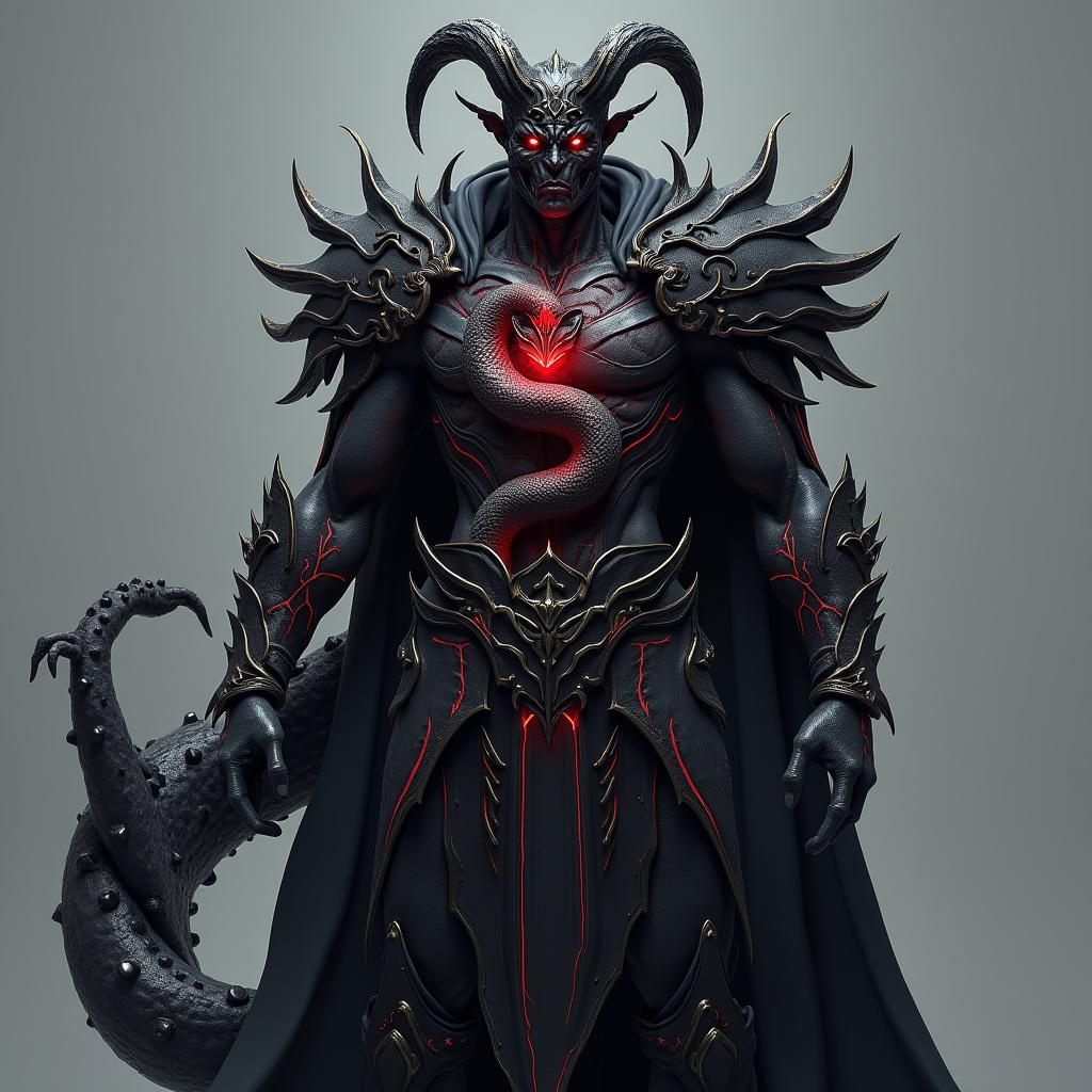 Tiefling Warrior with Serpent, in Dark Fantasy Style