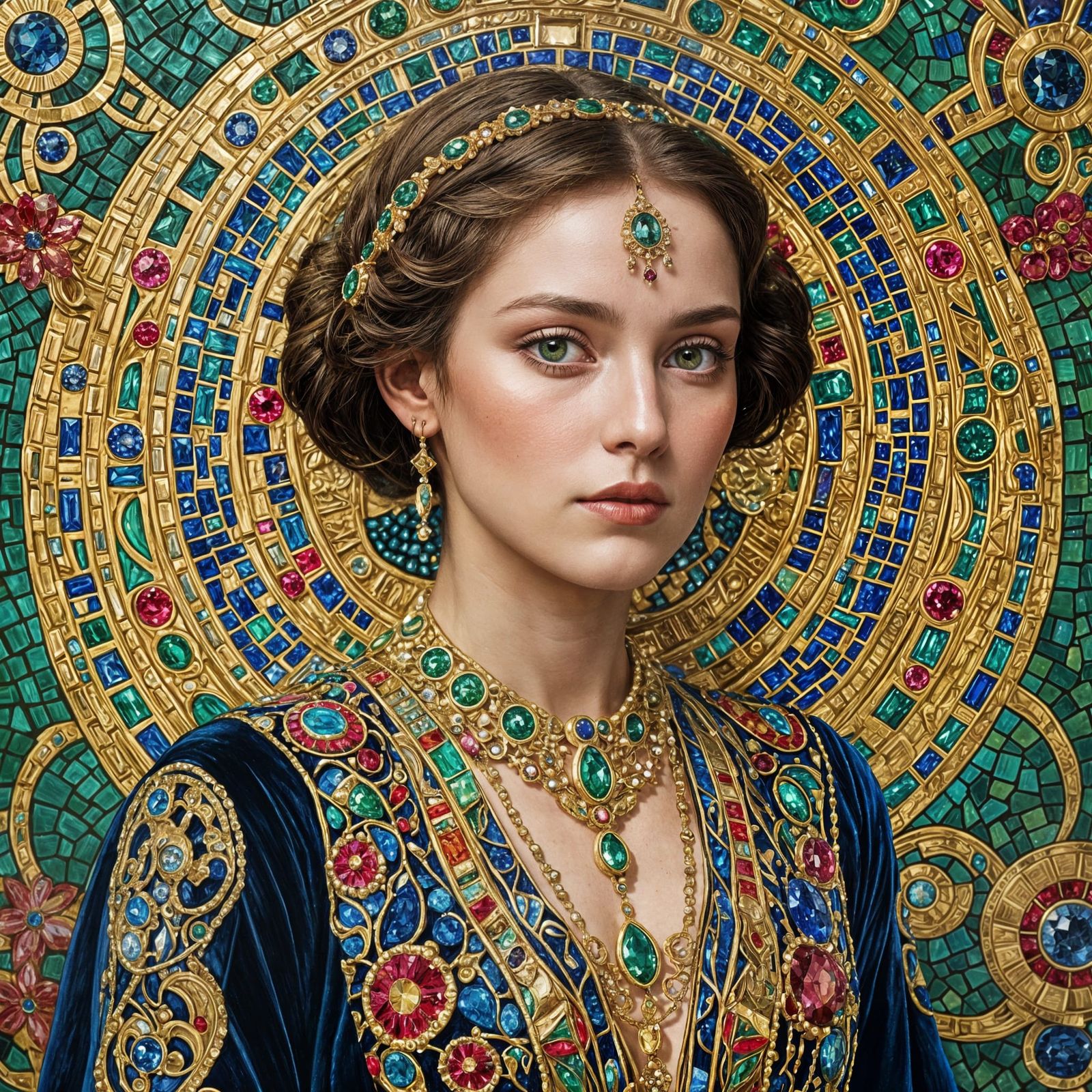 Gustav Klimt-Inspired Gemstone Masterpiece in Cyberpunk Styl...