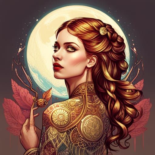 Steampunk Cybernetic Moon Goddess in Digital Painting