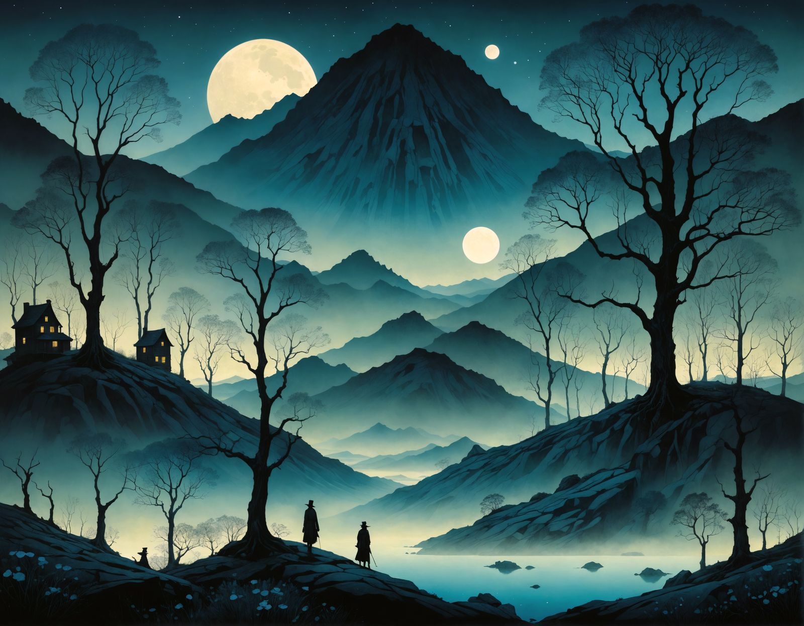 Surreal Blue Landscape in TeamLab Style