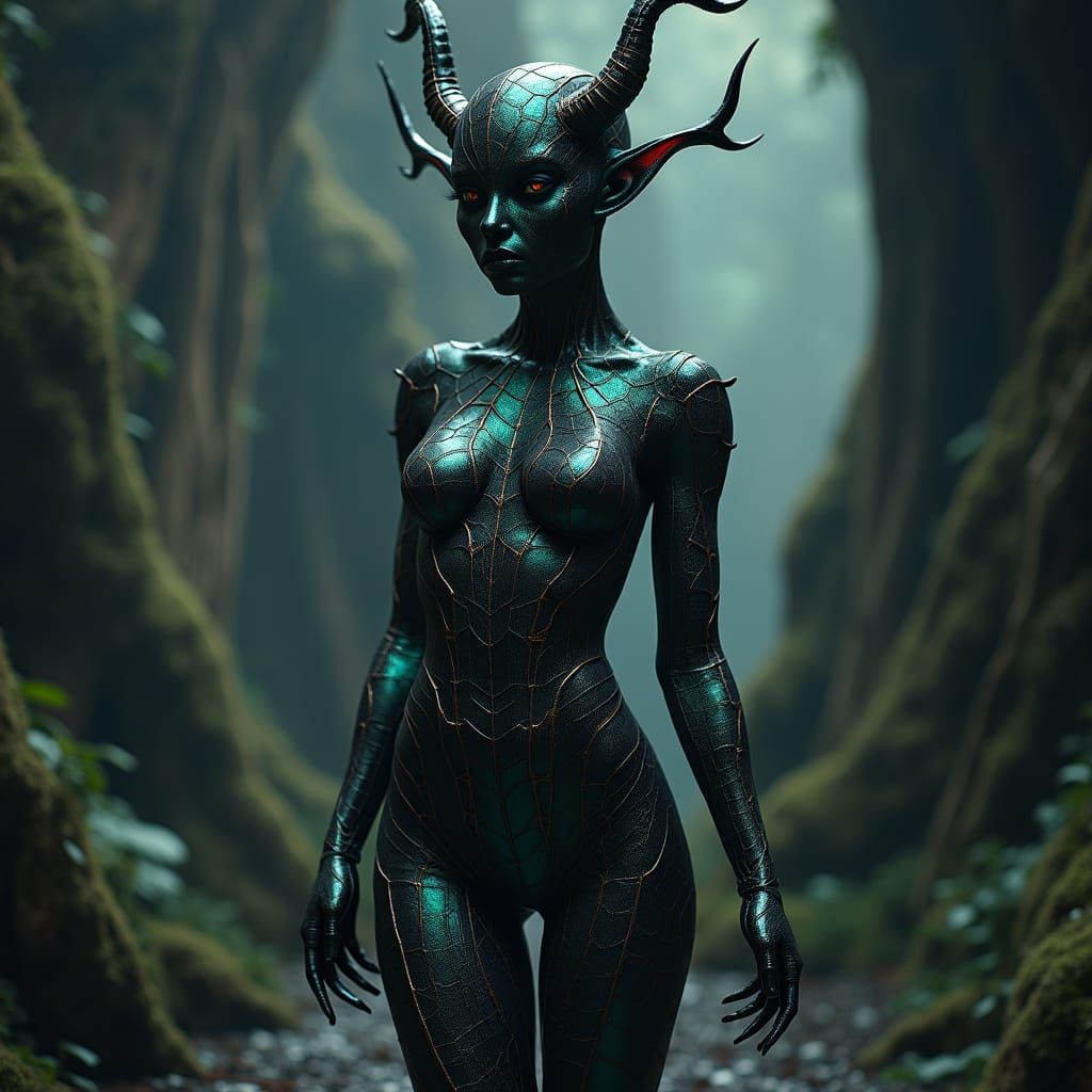 Dark Elf Woman in Spider Web Bodysuit