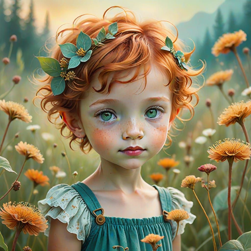 Whimsical Pixie in Wildflower Meadow: Watercolor Art