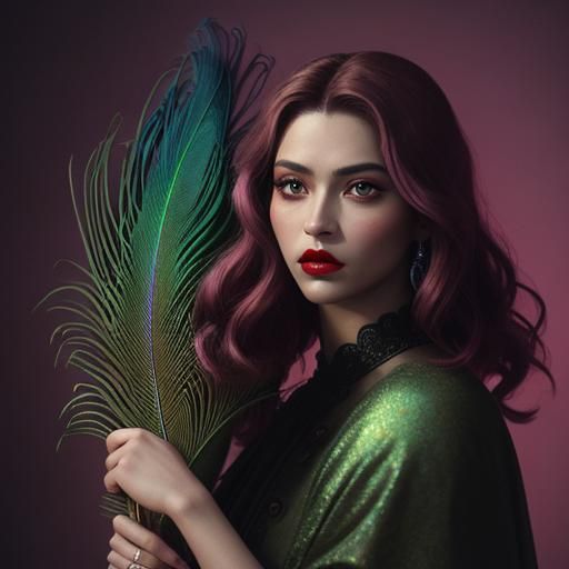 Peacock Haired Woman with Red Lips in Film Still