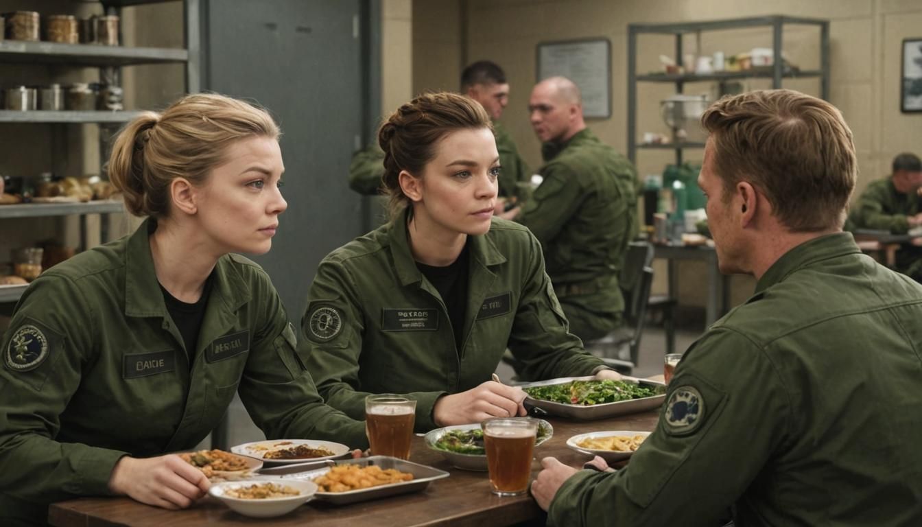 Four People Dine in Military Commissary