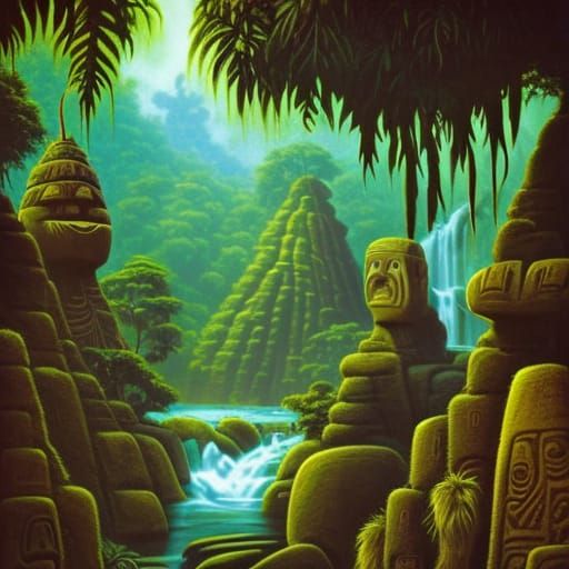 Jungle River Petroglyphs in Petrolpunk Style