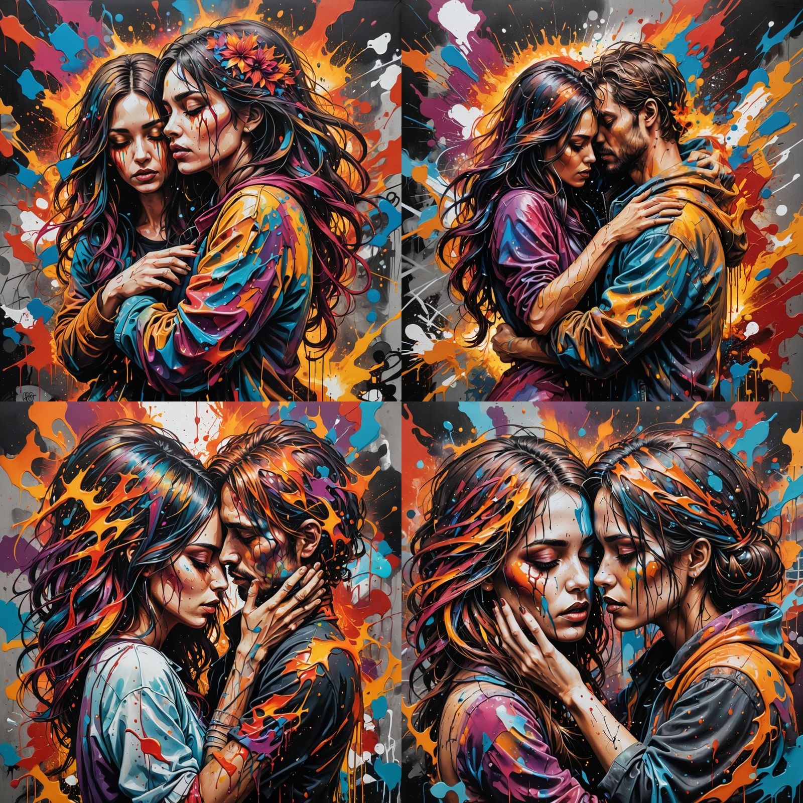 Colorful Graffiti Art of Lovers Embracing