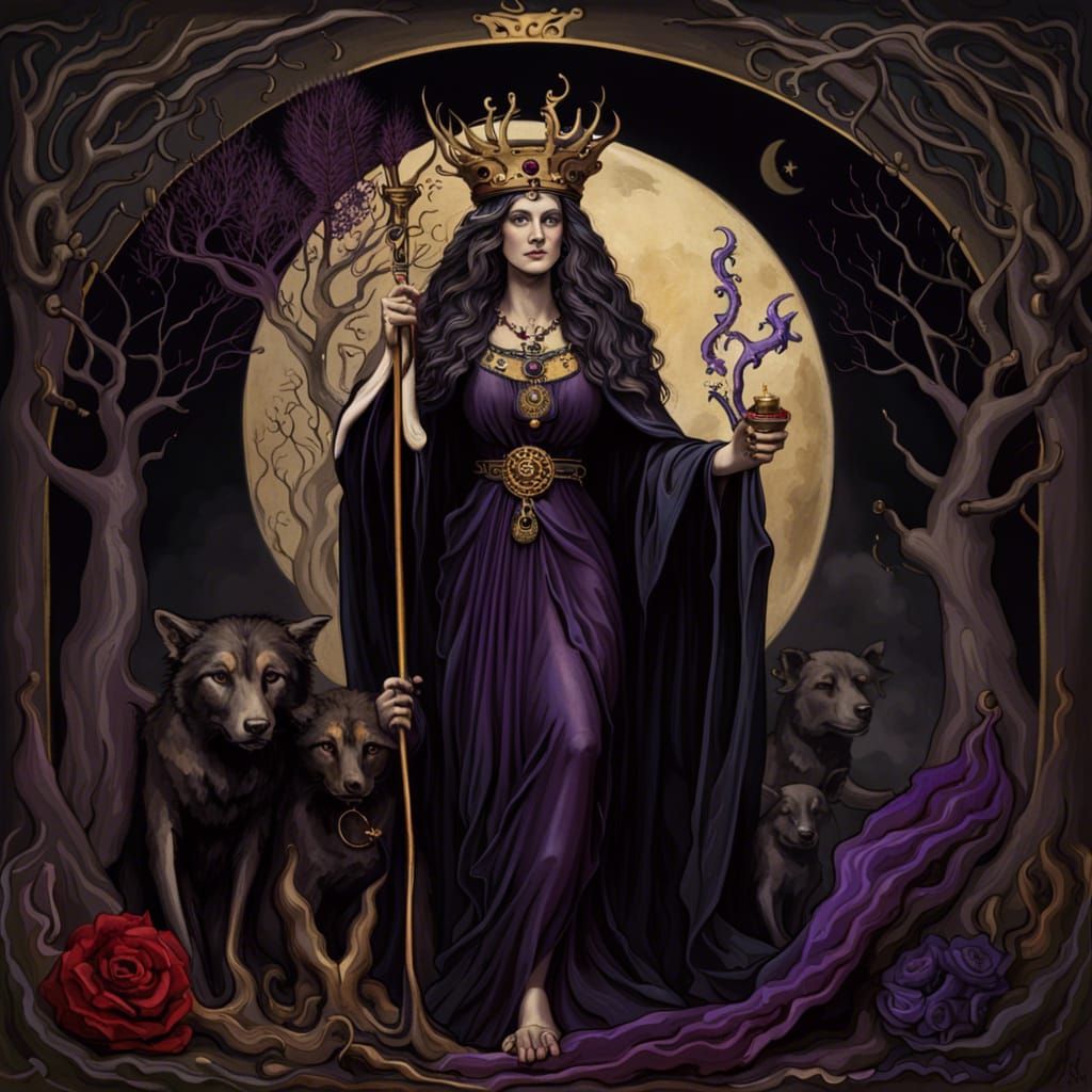 Goddess Hecate in Pre-Raphaelite Horror Style