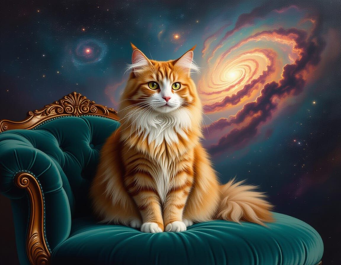 Victorian Cat Portrait with Cosmic Dreamscape