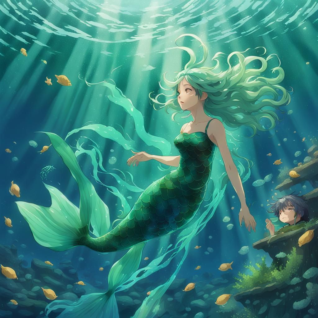 Anime Mermaid Princess in Ghibli Style