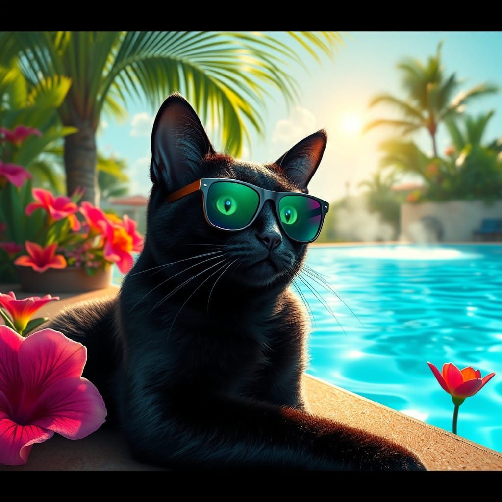 Sleek Cat Basks in Luxurious Paradise