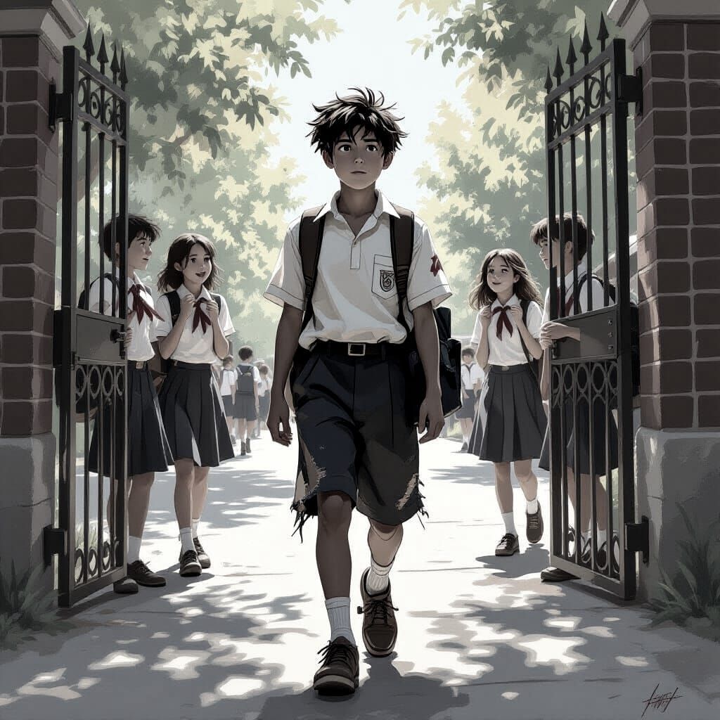 Student Walking Home, Torn Uniform, School Bullying