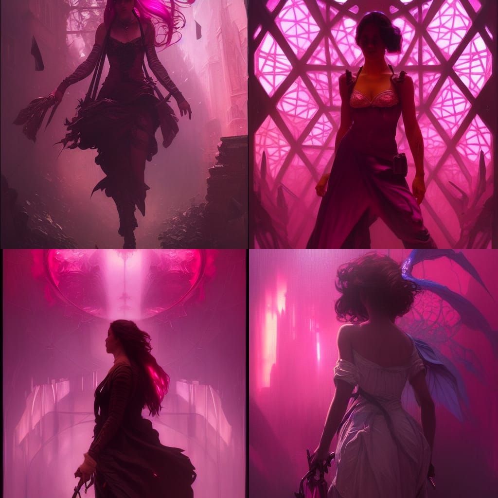 Dark Fantasy Art Nouveau in Purple and Yellow