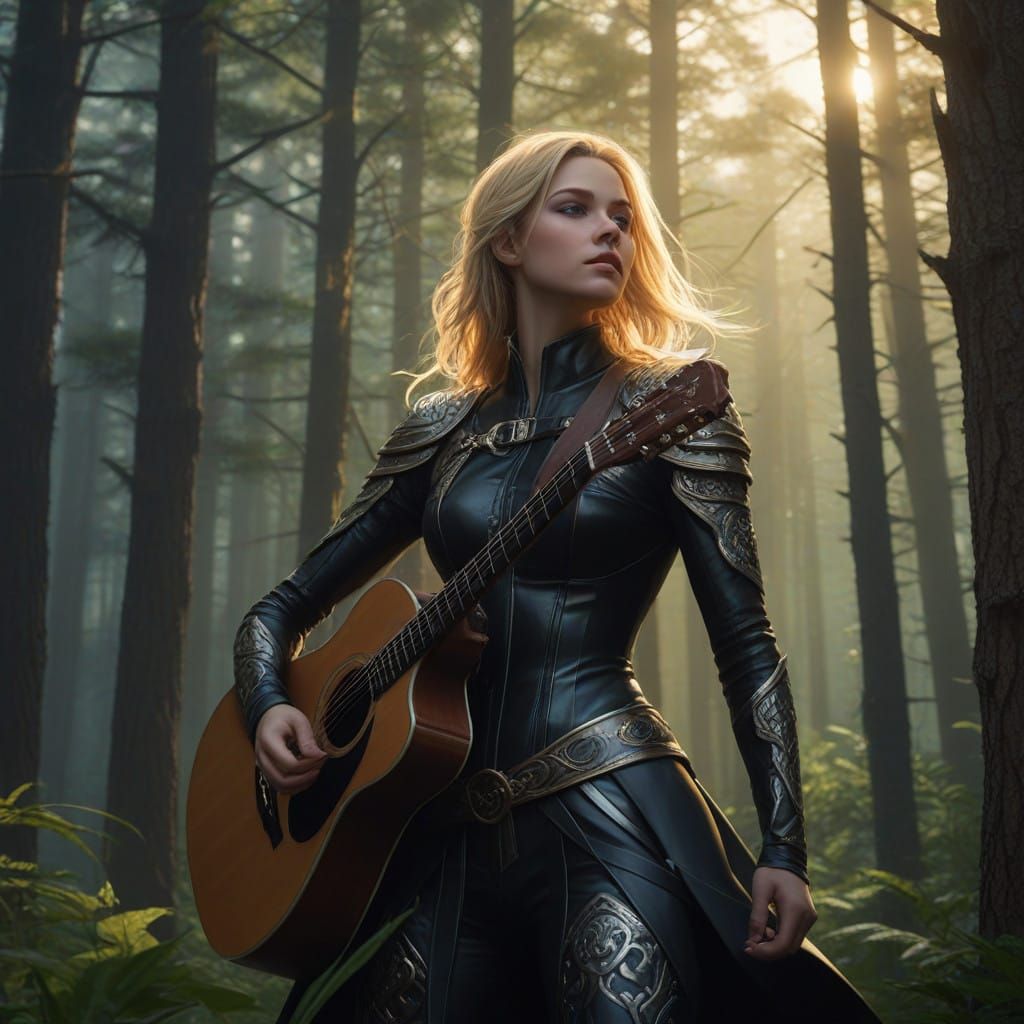 Hyperrealistic Women in Black Metal Costumes Pose in Dark Pi...