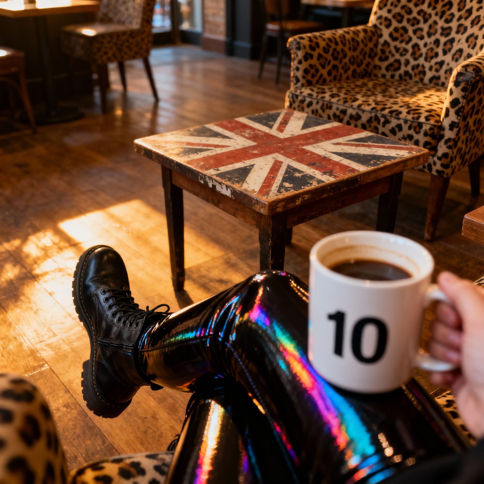 Cozy Cafe POV: Reflections in Patent Leggings