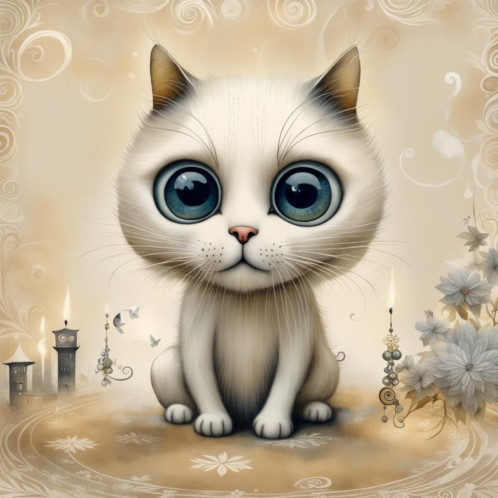 Cute Cat with Big Eyes Collage