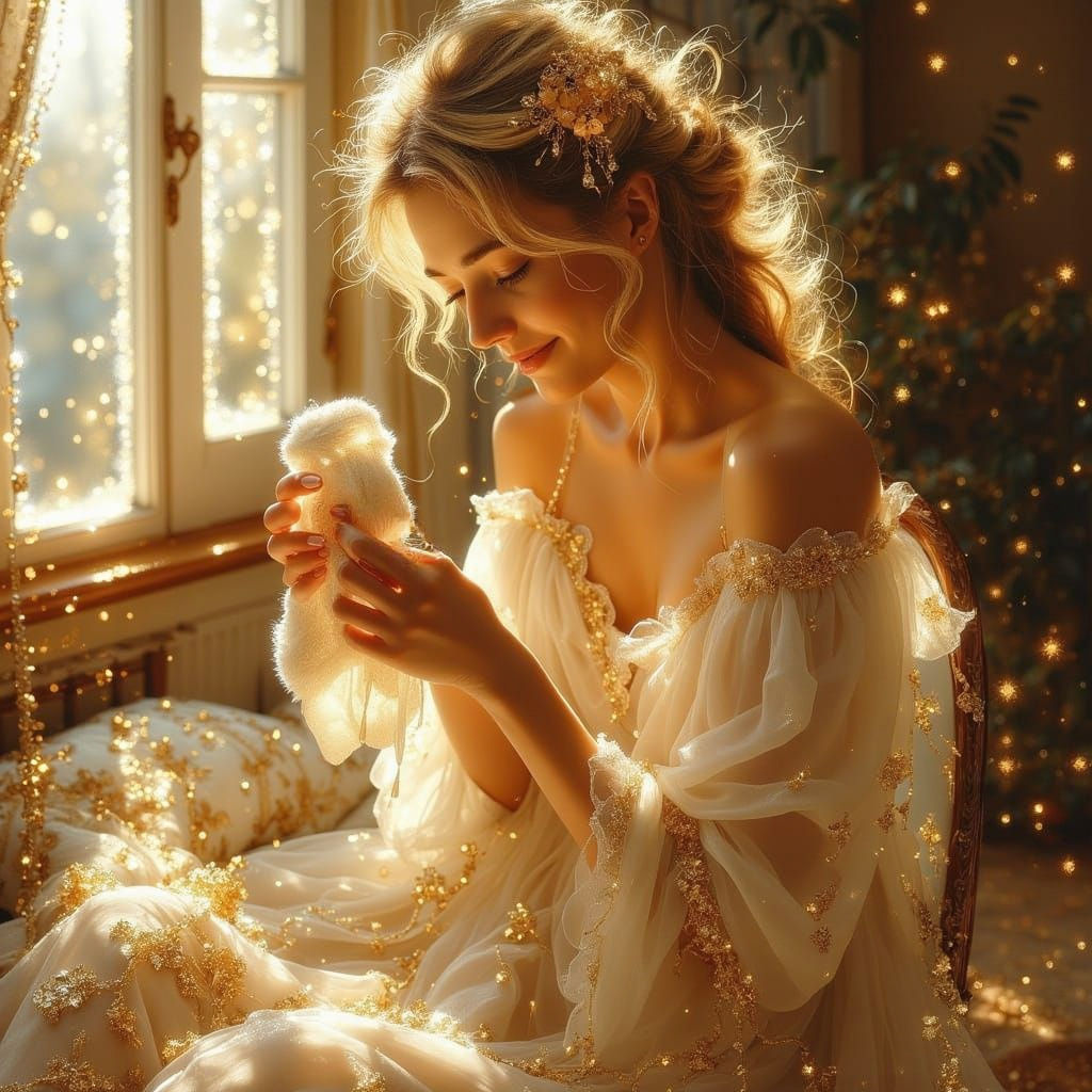 Blonde Woman Holding Newborn Baby Socks