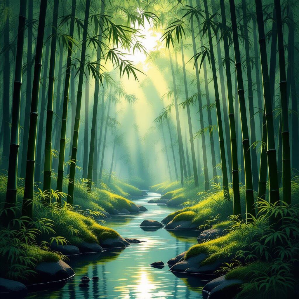 Bamboo Forest at Dawn: Chinese Ink Wash Painting