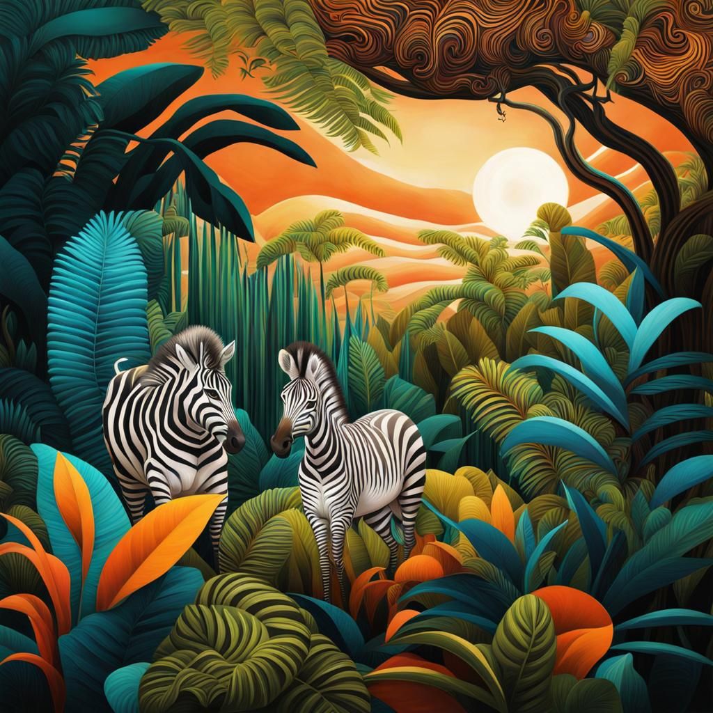 Futuristic Surreal Jungle Still Life with Zebra