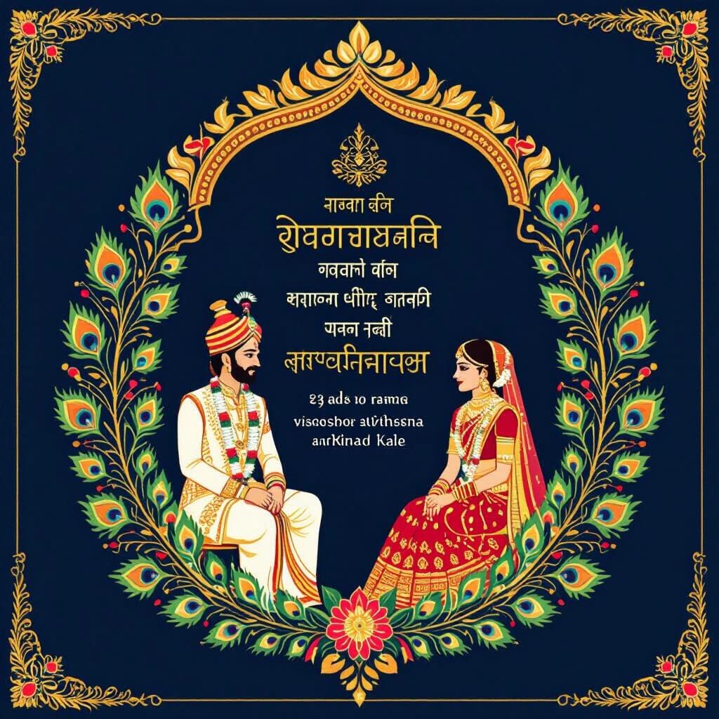 Elegant Marathi Wedding Invitation with Peacock Motifs